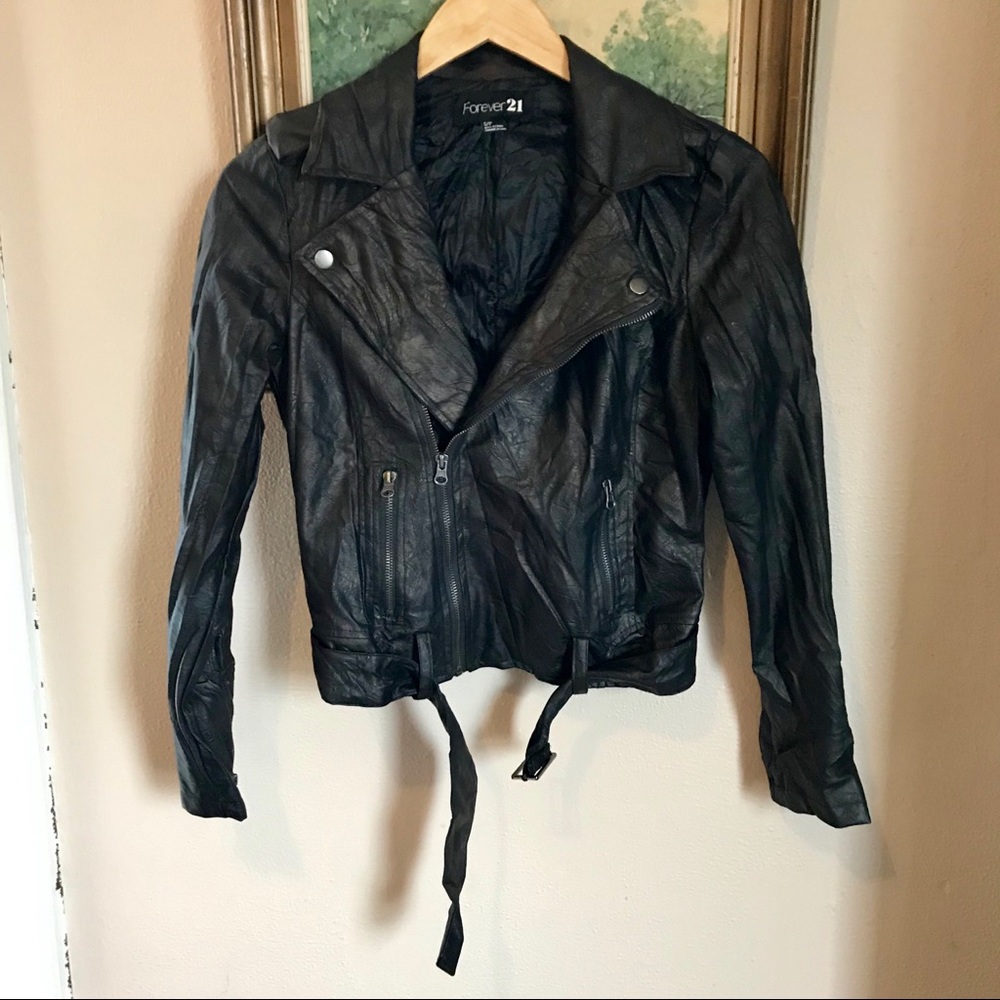 Crinkled vegan leather coated moto jacket